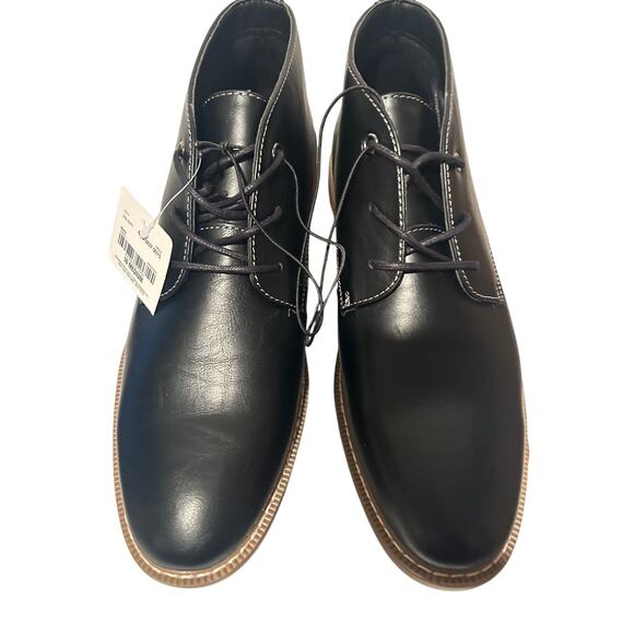 J Ferrar Boots Mens 10 M Gilbert Black Faux Leather Casual Lace Up memory foam - Picture 2 of 7